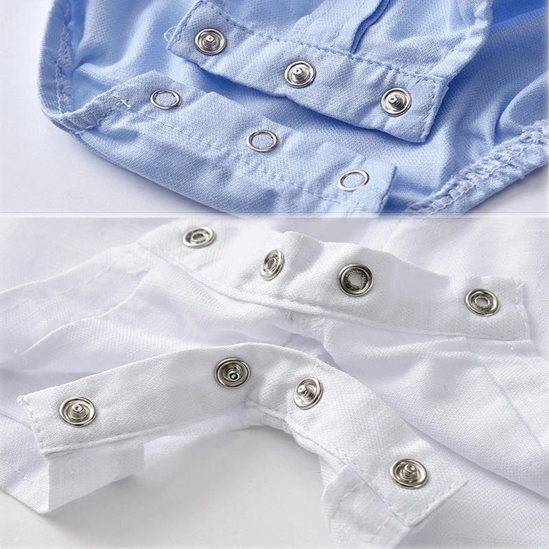 Ensemble de vêtements pour nouveau-né garçon, couleur unie, avec nœud, costume formel pour tout-petits, barboteuse bleu ciel d'été + short blanc, vêtements pour bébé
