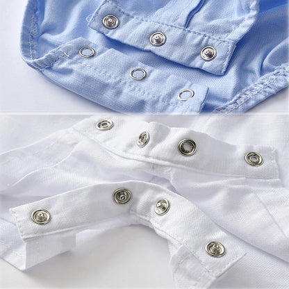Ensemble de vêtements pour nouveau-né garçon, couleur unie, avec nœud, costume formel pour tout-petits, barboteuse bleu ciel d'été + short blanc, vêtements pour bébé