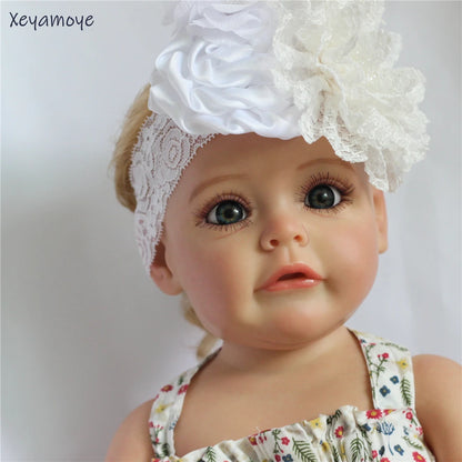 Baby Birthday Headband Photo Props Headwear Chiffon Flower with Diamond Lace Wide Headband for Baby Girls Headwrap Infant Turban