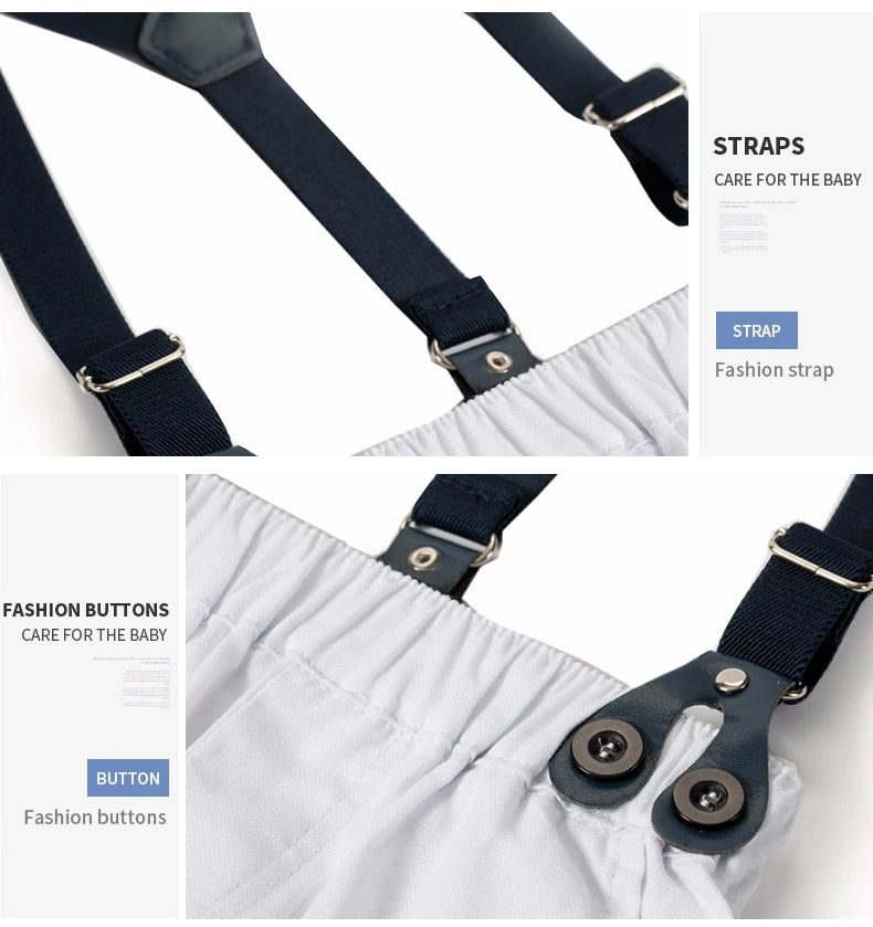 Ensemble de vêtements pour nouveau-né garçon, couleur unie, avec nœud, costume formel pour tout-petits, barboteuse bleu ciel d'été + short blanc, vêtements pour bébé