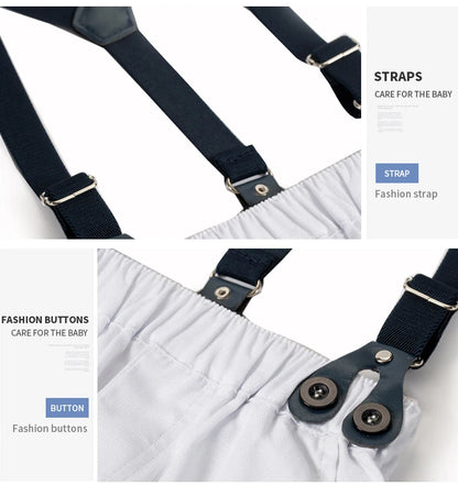 Ensemble de vêtements pour nouveau-né garçon, couleur unie, avec nœud, costume formel pour tout-petits, barboteuse bleu ciel d'été + short blanc, vêtements pour bébé