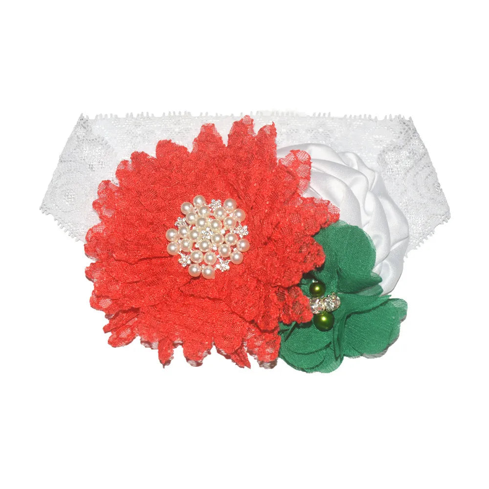 Baby Birthday Headband Photo Props Headwear Chiffon Flower with Diamond Lace Wide Headband for Baby Girls Headwrap Infant Turban