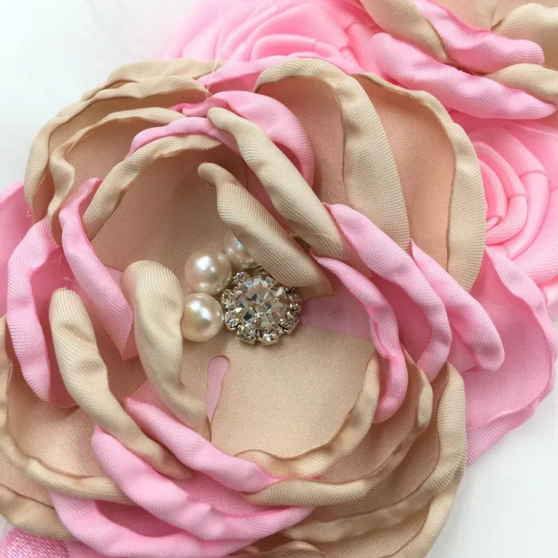 Baby Birthday Headband Photo Props Headwear Chiffon Flower with Diamond Lace Wide Headband for Baby Girls Headwrap Infant Turban