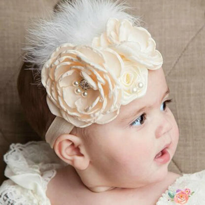 Baby Birthday Headband Photo Props Headwear Chiffon Flower with Diamond Lace Wide Headband for Baby Girls Headwrap Infant Turban