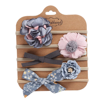 5Pcs/Set Flower Fabric Cloth Bow Print Baby Headband Elastic Nylon Hair Bands Newborn Photography Props Kids Accessories