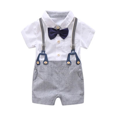 Ensemble de vêtements d'été pour nouveau-né garçon, tenue de soirée avec nœud, combinaison blanche pour mariage, anniversaire, tenue de gentleman pour tout-petit