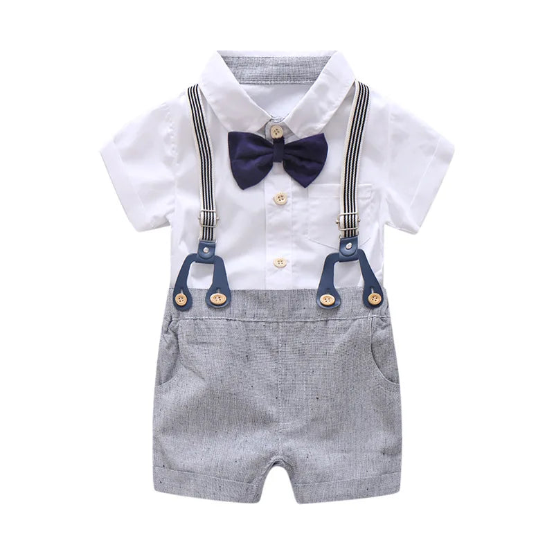 Ensemble de vêtements d'été pour nouveau-né garçon, tenue de soirée avec nœud, combinaison blanche pour mariage, anniversaire, tenue de gentleman pour tout-petit