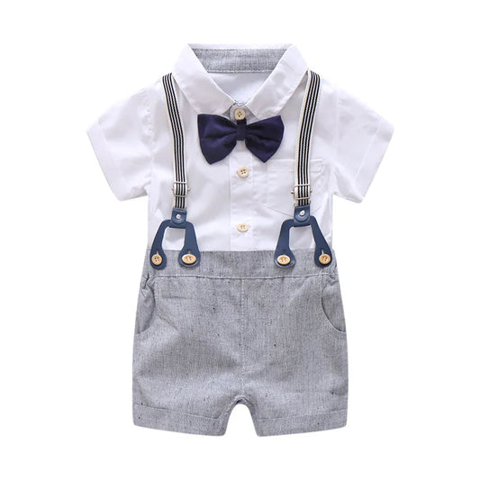 Ensemble de vêtements d'été pour nouveau-né garçon, tenue de soirée avec nœud, combinaison blanche pour mariage, anniversaire, tenue de gentleman pour tout-petit