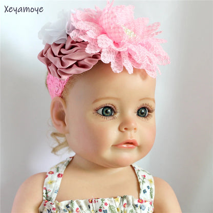 Baby Birthday Headband Photo Props Headwear Chiffon Flower with Diamond Lace Wide Headband for Baby Girls Headwrap Infant Turban