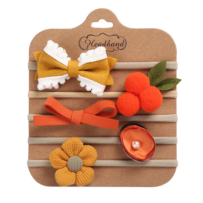 5Pcs/Set Flower Fabric Cloth Bow Print Baby Headband Elastic Nylon Hair Bands Newborn Photography Props Kids Accessories