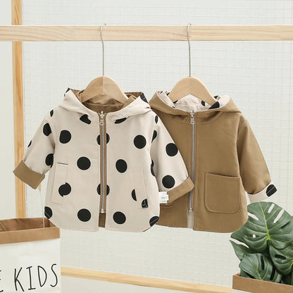 Veste bébé bébé fille coupe-vent printemps et automne nouvelle veste à capuche double face à pois pour enfants veste bébé garçon