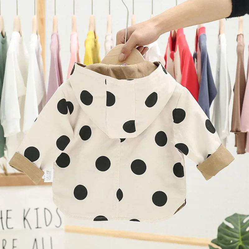 Veste bébé bébé fille coupe-vent printemps et automne nouvelle veste à capuche double face à pois pour enfants veste bébé garçon