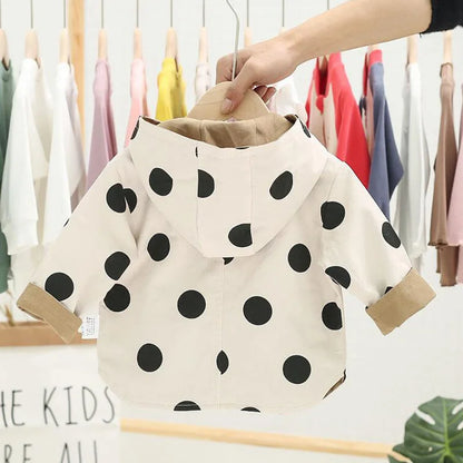 Veste bébé bébé fille coupe-vent printemps et automne nouvelle veste à capuche double face à pois pour enfants veste bébé garçon