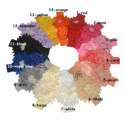 Baby Birthday Headband Photo Props Headwear Chiffon Flower with Diamond Lace Wide Headband for Baby Girls Headwrap Infant Turban