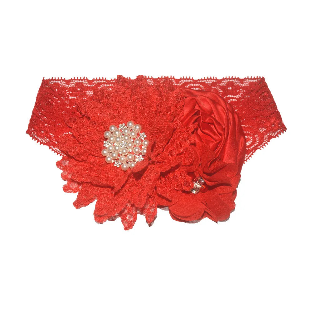 Baby Birthday Headband Photo Props Headwear Chiffon Flower with Diamond Lace Wide Headband for Baby Girls Headwrap Infant Turban