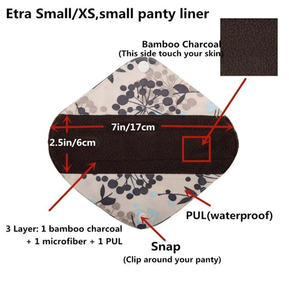 [Sigzagor] 1 protège-slip extra petit XS 7 pouces réutilisable lavable en charbon de bambou serviette hygiénique menstruelle en tissu Mama, 28 modèles