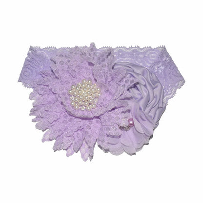 Baby Birthday Headband Photo Props Headwear Chiffon Flower with Diamond Lace Wide Headband for Baby Girls Headwrap Infant Turban