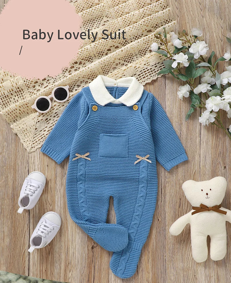 Ensemble de vêtements d'automne pour bébé, pull en tricot à manches longues + barboteuse sans manches pour nouveau-né + combinaison pour les pieds (0-9 mois)