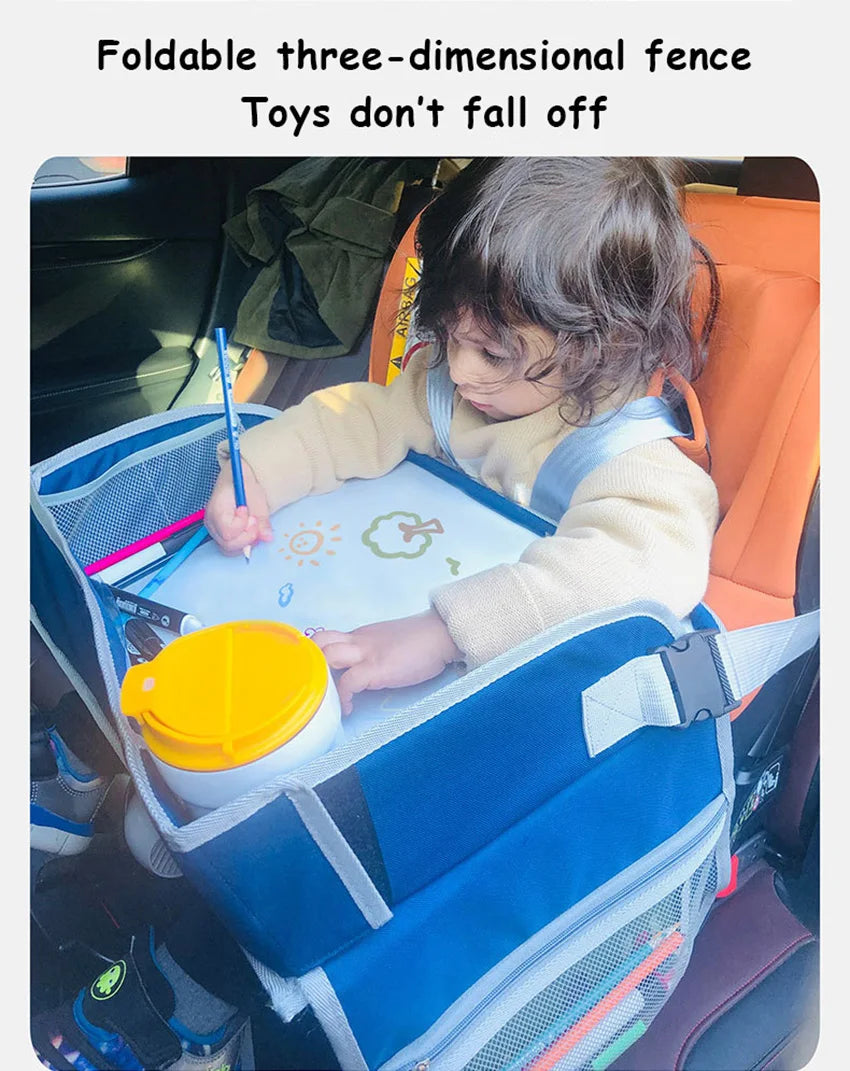 New Baby Kids Car Seat Travel Portable Drawing Board Waterproof Safety Seat Play Snack Draw Table Organizer Storeage Table