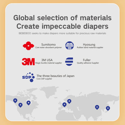 Bebeboo ultra-thin baby diapers use crystal clear water locking molecular structure to achieve instant suction and dryness