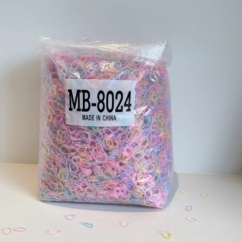 1000/2000Pcs/bag Girls Colourful Disposable Rubber Band Hair Ties Headband Children Ponytail Holder Bands Kids Hair Accessories
