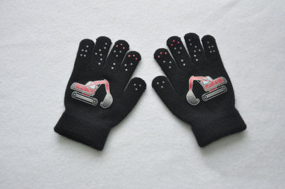 5-11Y Children Cartoon Vehicle Plush Warm Gloves For Boys Girls Student Winter Knitted Mittens Outdoor Cycling Skiing Gloves New