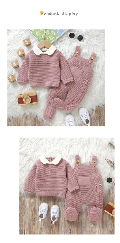 Ensemble de vêtements d'automne pour bébé, pull en tricot à manches longues + barboteuse sans manches pour nouveau-né + combinaison pour les pieds (0-9 mois)