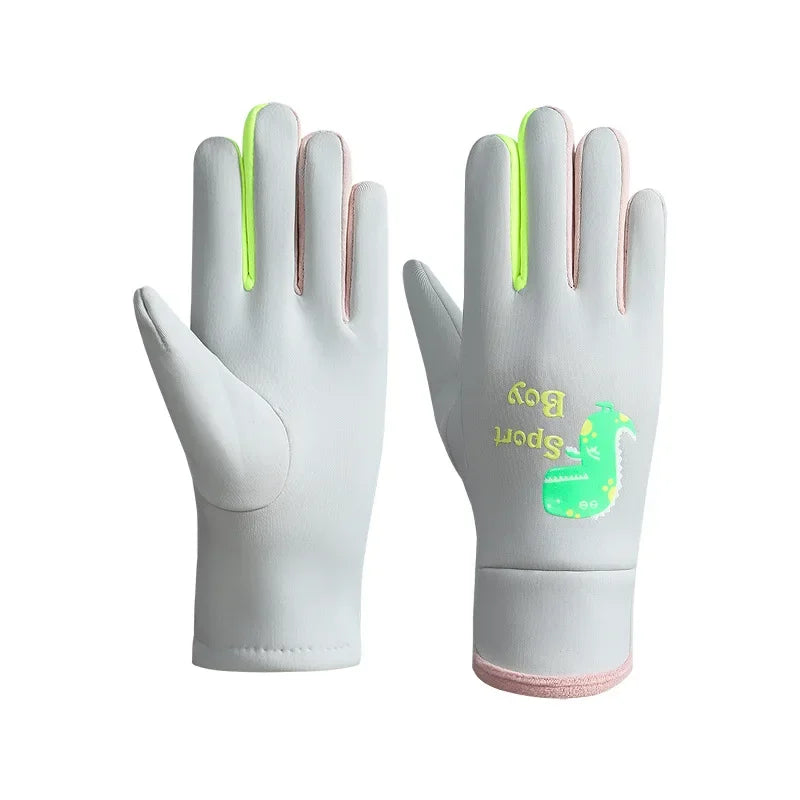 Winter Children's Gloves Cartoon Dinosaur Fluorescence Cycling Kids Warm Sports Skiing Windproof Waterproof Boys Girls Gloves