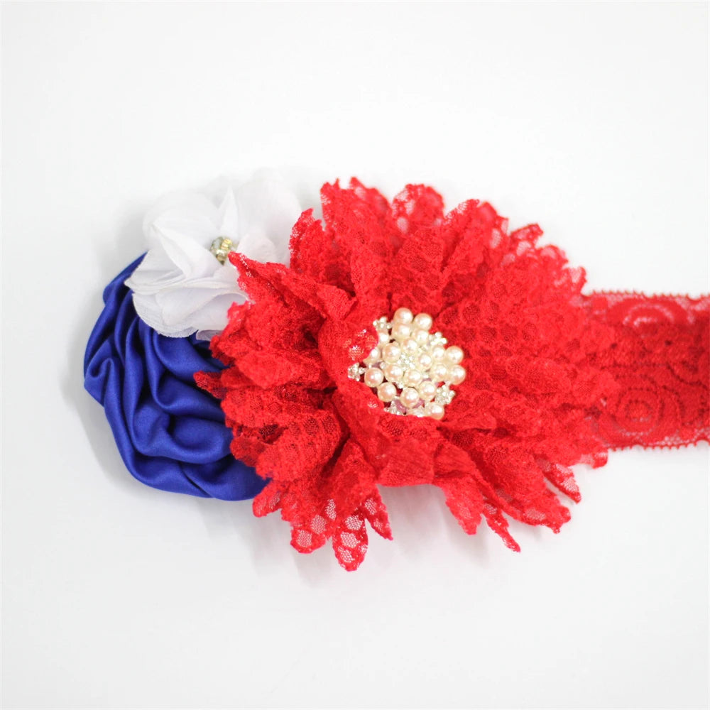 Baby Birthday Headband Photo Props Headwear Chiffon Flower with Diamond Lace Wide Headband for Baby Girls Headwrap Infant Turban