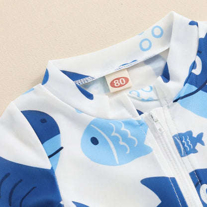 Maillot de bain anti-éruption pour tout-petit garçon, barboteuse à fermeture éclair et manches courtes, imprimé baleine/dinosaure, maillot de bain pour bébé, 3 mois à 3 ans