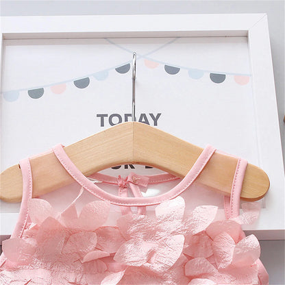 Robe d'été pour fille de 0 à 3 ans, couleur unie, style princesse, en maille, sans manches, longueur genou