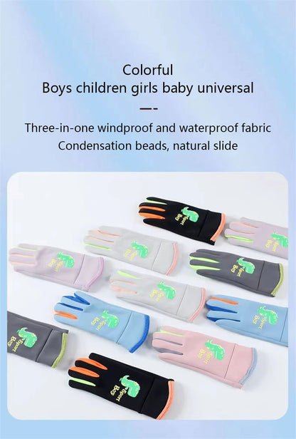 Winter Children's Gloves Cartoon Dinosaur Fluorescence Cycling Kids Warm Sports Skiing Windproof Waterproof Boys Girls Gloves
