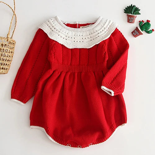 Body tricoté pour nouveau-né fille, couleur unie, ajouré, manches longues, automne, printemps, combinaison tricotée pour bébé fille