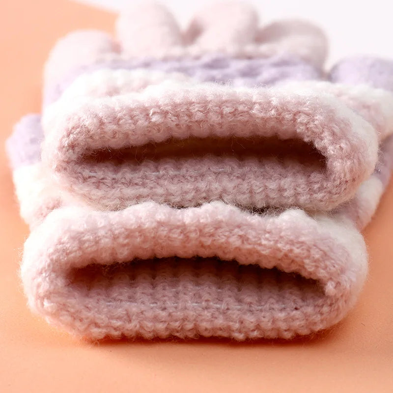 Winter Kindergarten Children Striped Split Finger Gloves Thick Warm Kids Knitted Glove 3-6year Boy Girl Baby Hand Warmer Mittens