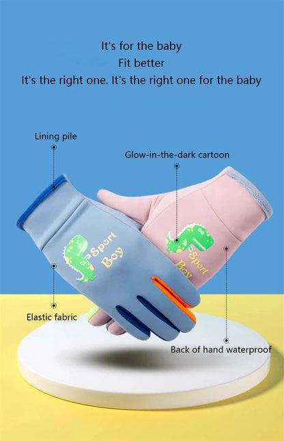 Winter Children's Gloves Cartoon Dinosaur Fluorescence Cycling Kids Warm Sports Skiing Windproof Waterproof Boys Girls Gloves