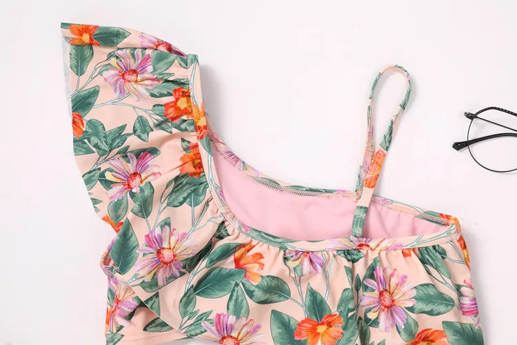 Maillots de bain pour filles TUONXYE, ensemble haut court à épaules dénudées et culotte à imprimé floral, bikini pour enfants, vêtements de plage