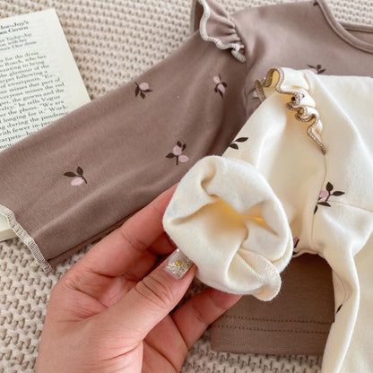 IG Fashion Vêtements pour nouveau-nés Pyjama pour bébé Garçon Fille Imprimé Cerise Manches Longues Chemise + Pantalon Vêtements de Nuit Ensemble Deux Pièces 0-2 ans