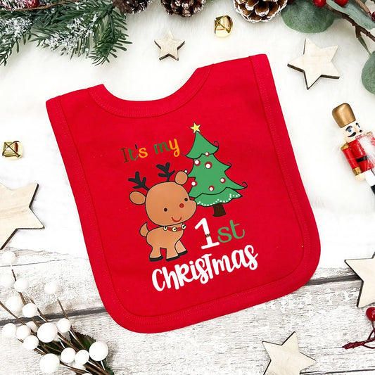 It's My First Christmas Baby Bib Christmas Vibes Bibs Newborn Red Cotton Saliva Towel Xmas Party Bib Holiday Infant Shower Gift