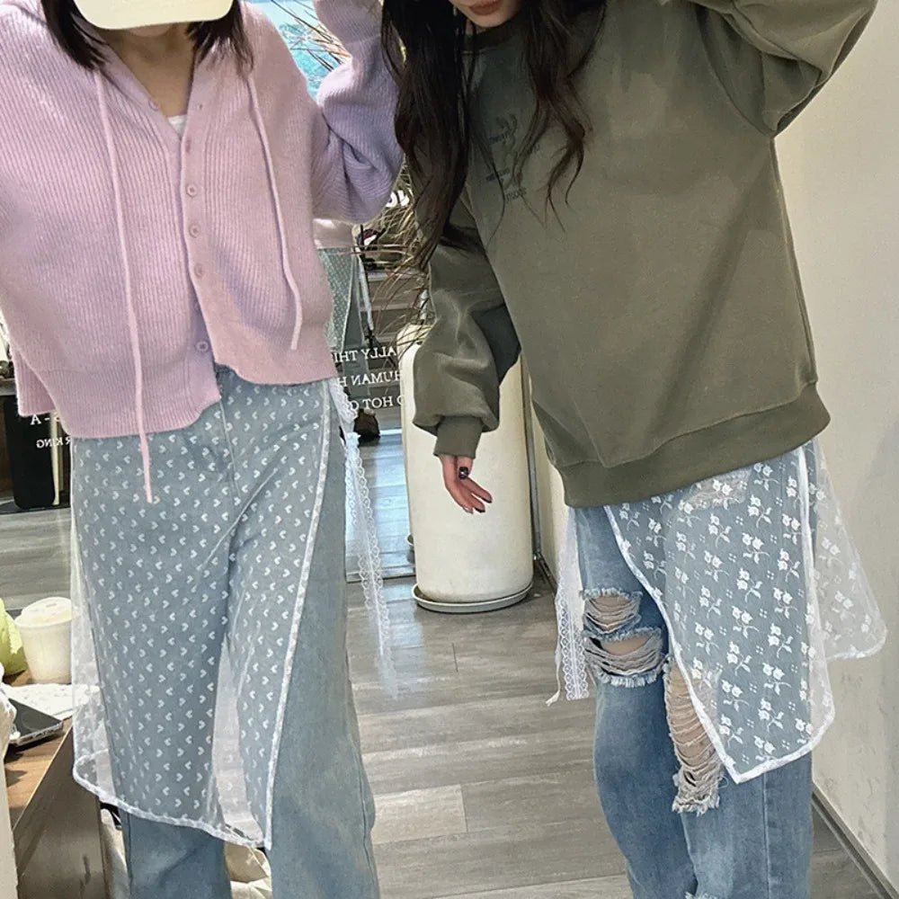 Jupe Harajuku à lacets superposés en dentelle pour femme