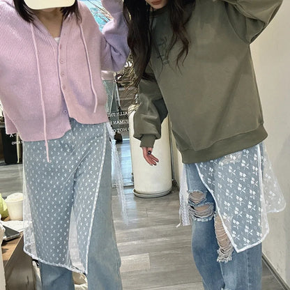 Jupe Harajuku à lacets superposés en dentelle pour femme