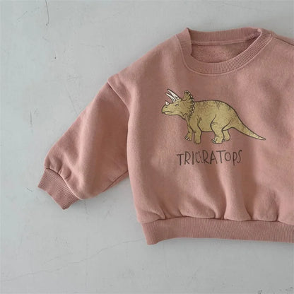 Winter Baby Girls Boys Fleece Velvet Warm Long Sleeve Tops Spring Kids Sweatershirt Dinosaur Print Hoodies