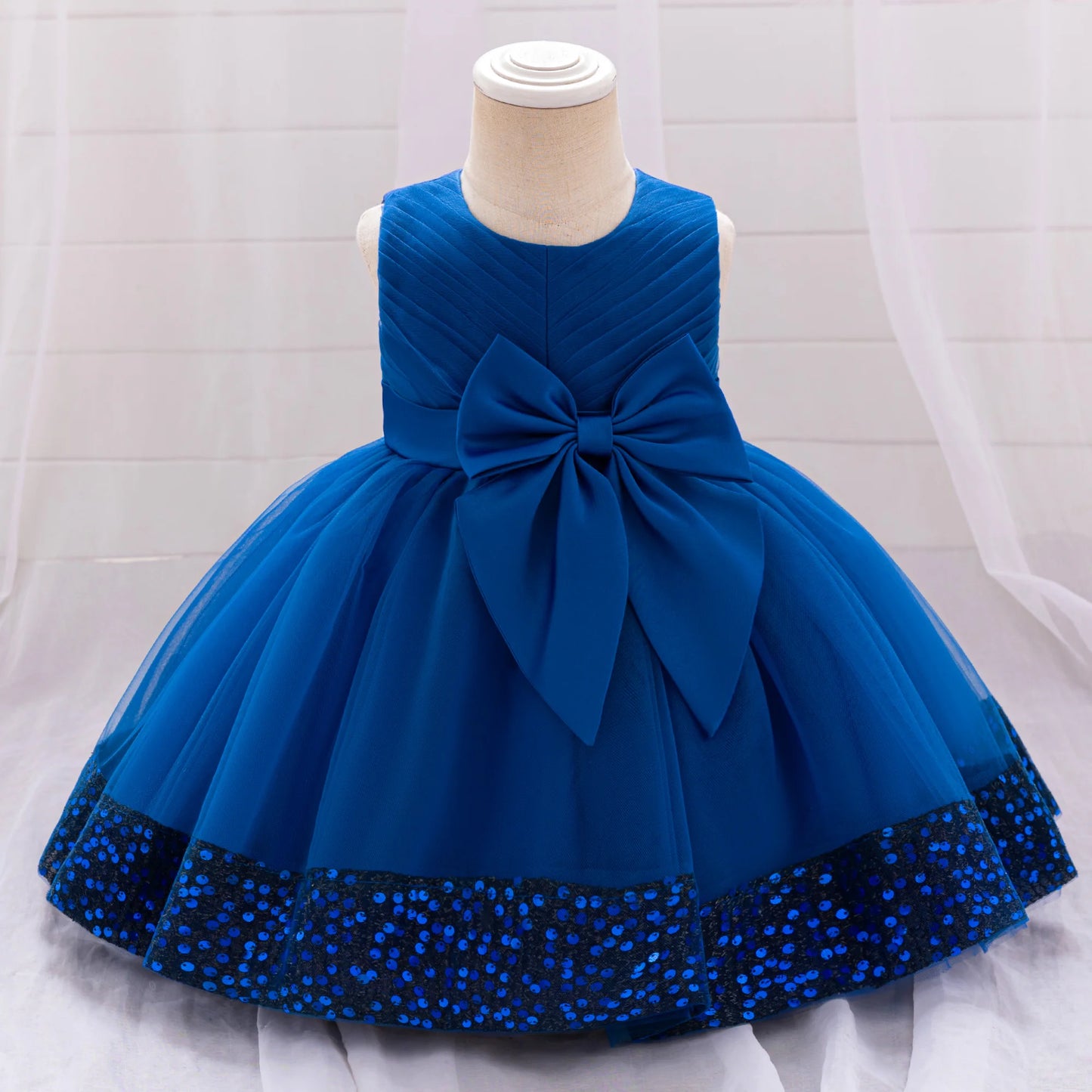 Robe de soirée à paillettes pour petite fille, tenue de bal de fin d'année, de mariage, de Noël, de 1er anniversaire, avec nœud, tenue de princesse en dentelle pour demoiselle d'honneur