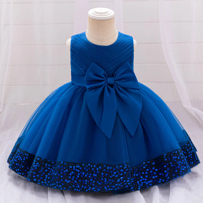 Robe de soirée à paillettes pour petite fille, tenue de bal de fin d'année, de mariage, de Noël, de 1er anniversaire, avec nœud, tenue de princesse en dentelle pour demoiselle d'honneur