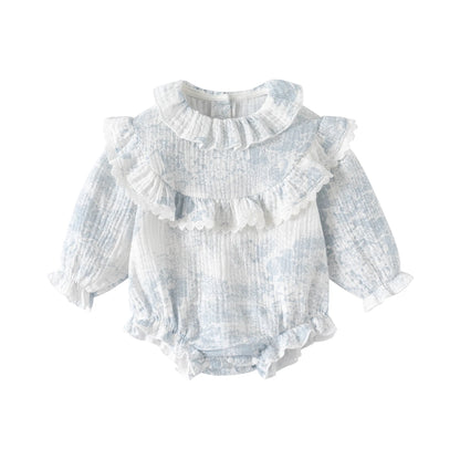 Barboteuse pour bébé fille, barboteuse à volants, col à volants, motif floral, vêtements de princesse pour nouveau-né