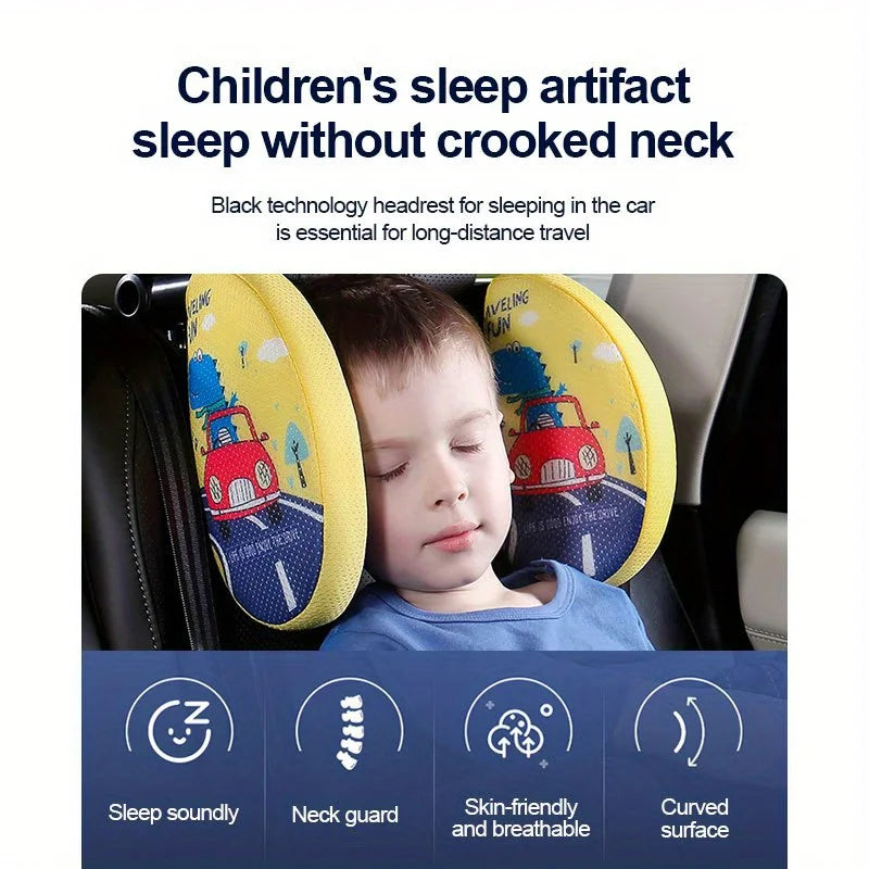 Car Headrest Pillow for Kids, Cartoon Road Pal Headrest, Adjustable Car Seat Head Neck Support, U Shaped Car Sleeping Pillow
