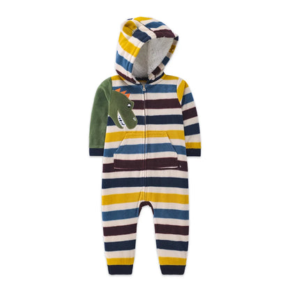 Barboteuse polaire à capuche et manches longues pour bébé garçon, combinaison chaude pour l'automne et l'hiver