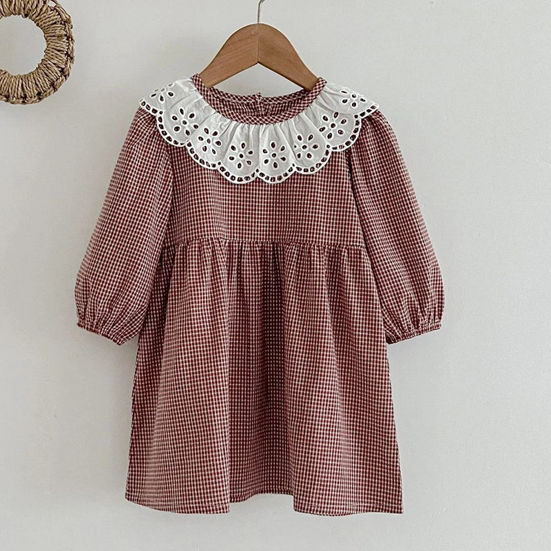 Robe d'automne à manches longues et col en dentelle pour bébé fille, tenue princesse pour nouveau-né