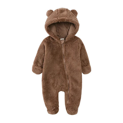 Barboteuse d'hiver épaisse en coton pour bébé, combinaison chaude à manches longues pour fille de 0 à 24 mois, pyjama à capuche en polaire pour nouveau-né garçon, 2025