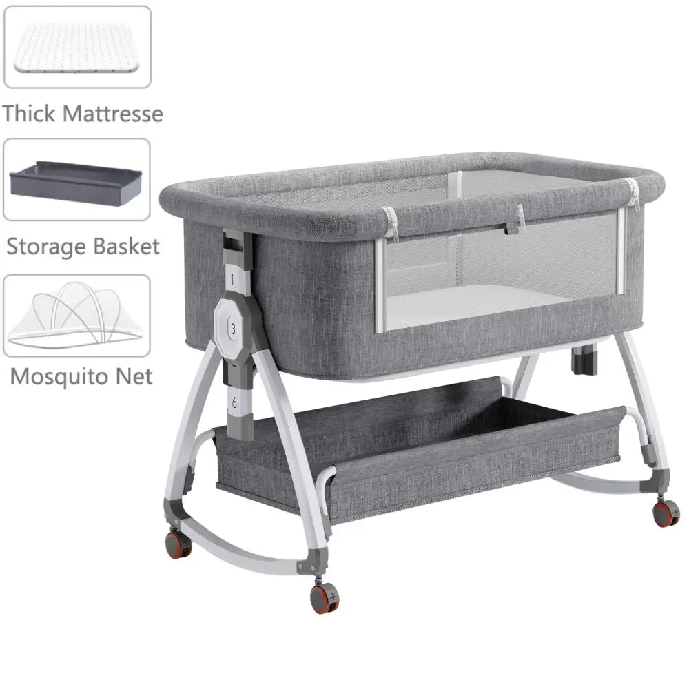 Baby Crib 3 in 1 Baby bed Bedside Crib Baby Playpen 0-3 years child multi-function folding and lifting With Mosquito Net & Wheel
