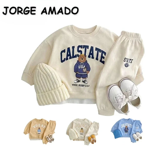 Ensemble printemps-automne pour bébé garçon, manches longues, sweat-shirt et pantalon, motif ours, vêtements décontractés pour enfant, E3800